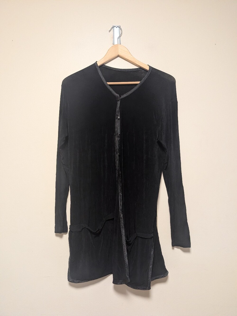 FLAX Jeanne Engelhart Black Rayon Lycra Long Cardigan Duster